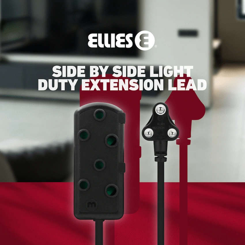 Ellies Side-by-Side Light-Duty Extension Lead - 3m - Black