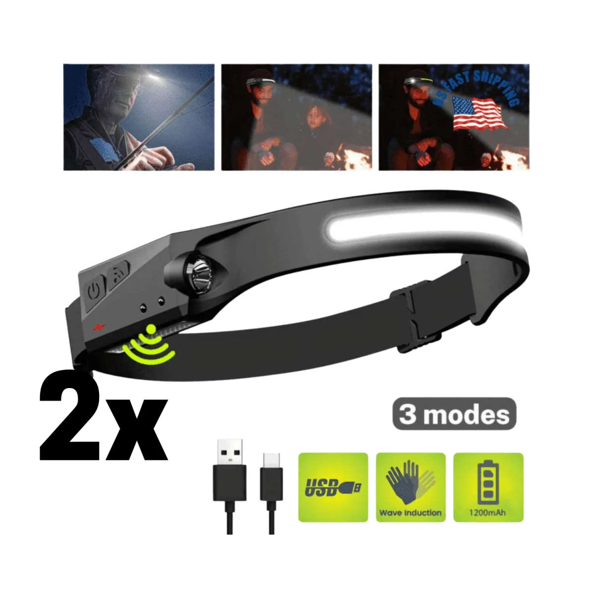 Head Light LED with Motion sensor (2pack)