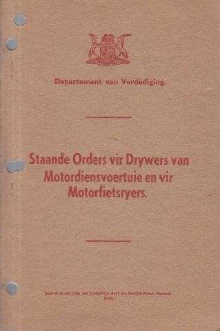 Standing Orders for Drivers of M. T. Vehicles and Motor Cyclists - Department of Defence 0.30kg