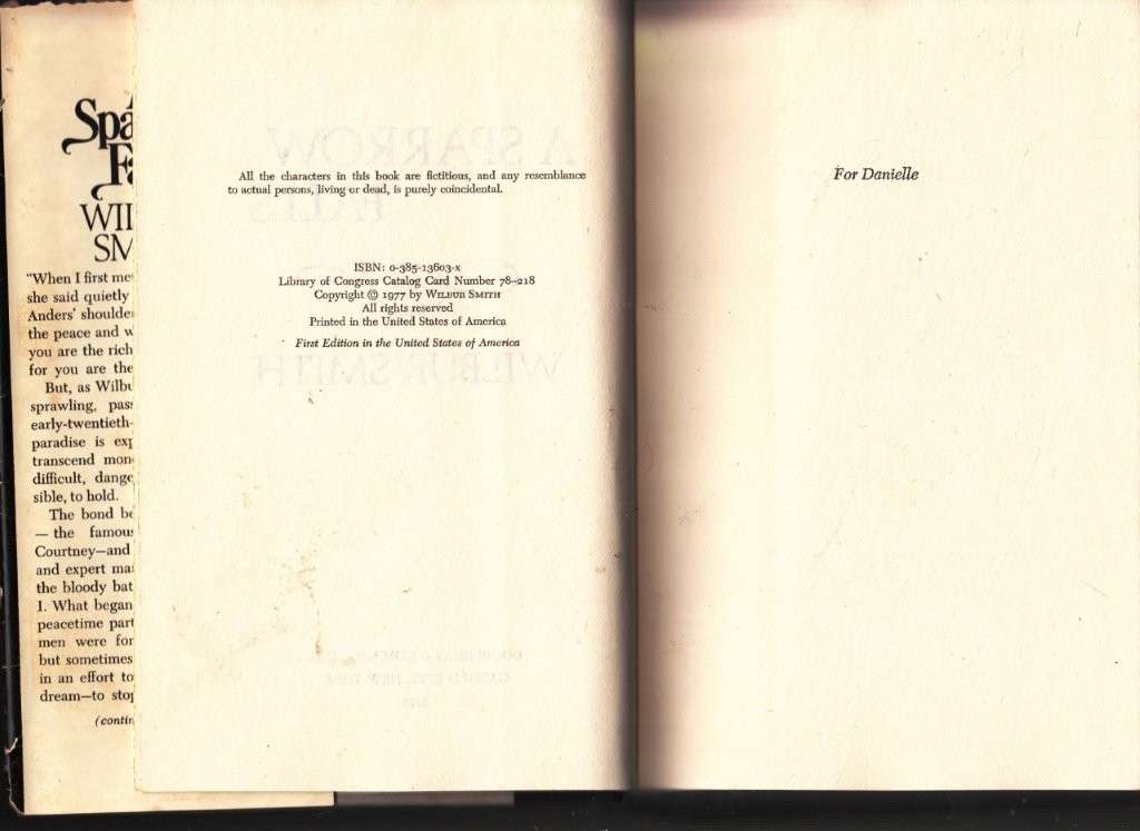 A Sparrow Falls (1978 US Hardcover) - Smith, Wilbur