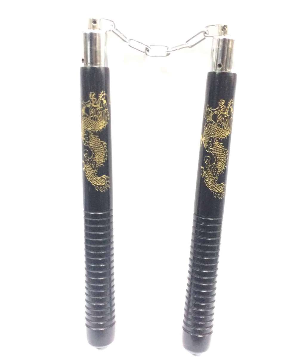 NUNCHAKU CHAIN 12INCHES WOOD GOLD DRAGON