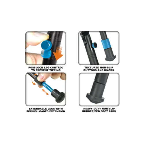 UTG New Gen Reinforced Clamp On Bipod, Rubber Feet, Cent HT 8.7"-10.2" - TL-BP08S-A