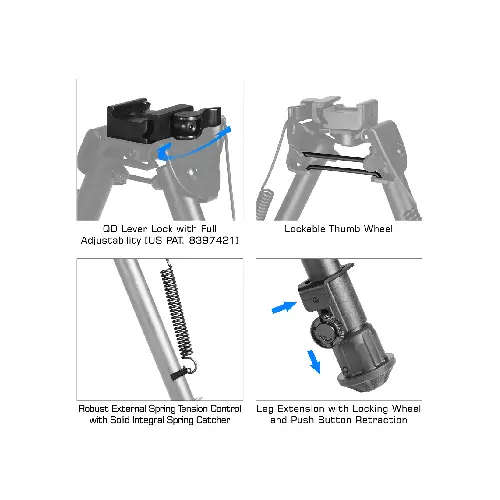 UTG OP Bipod, QD Lever Mount, Height 8.0-12.4" - TL-BPB88Q