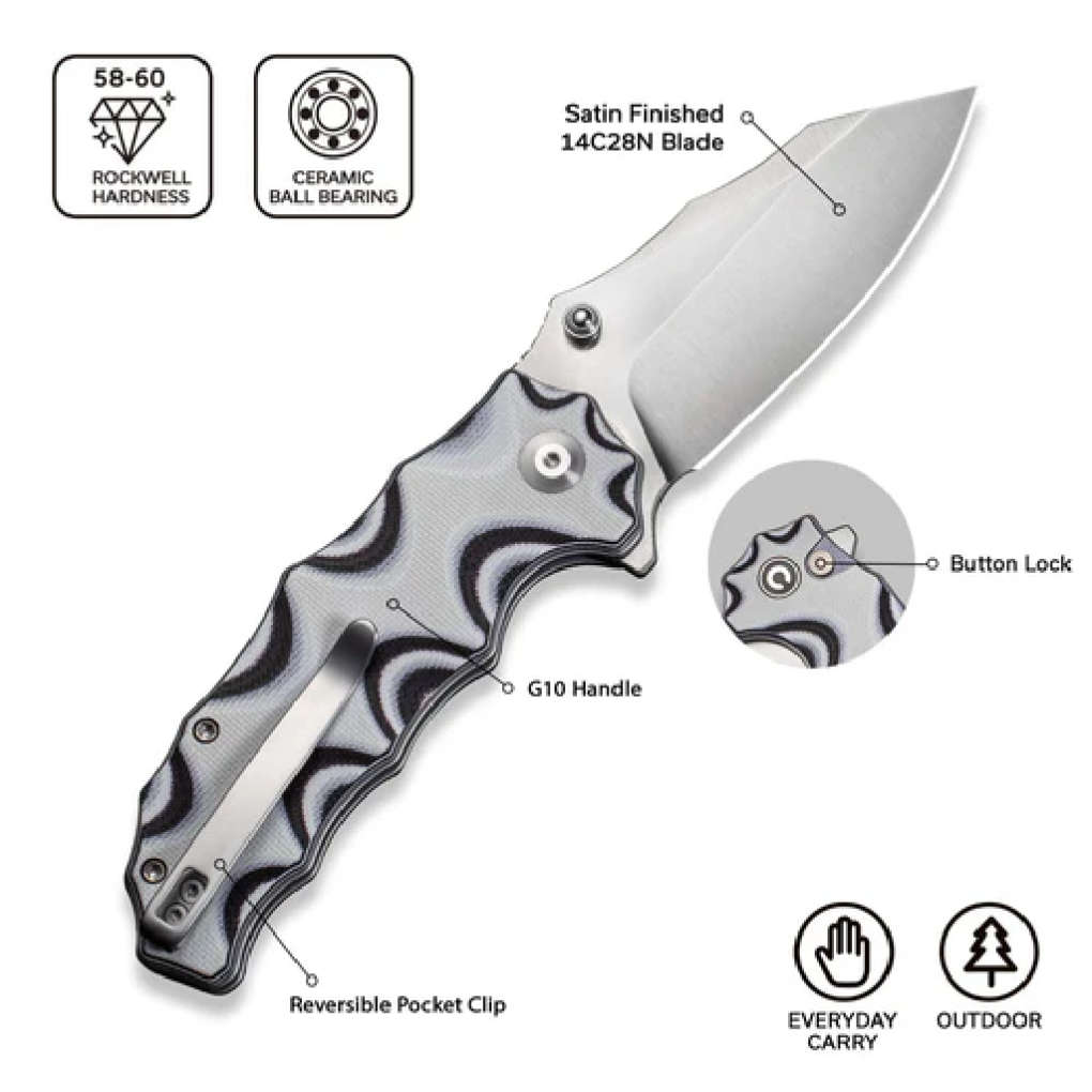 Civivi Natterjack Flipper & Button Lock Knife G10 Handle C24028-3