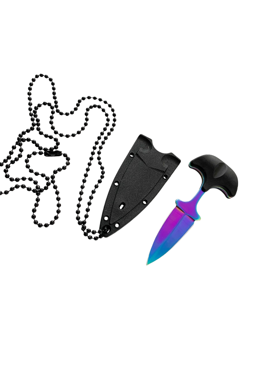 FAS7-10 SMALL PUSH DAGGER NECK KNIFE RAINBOW