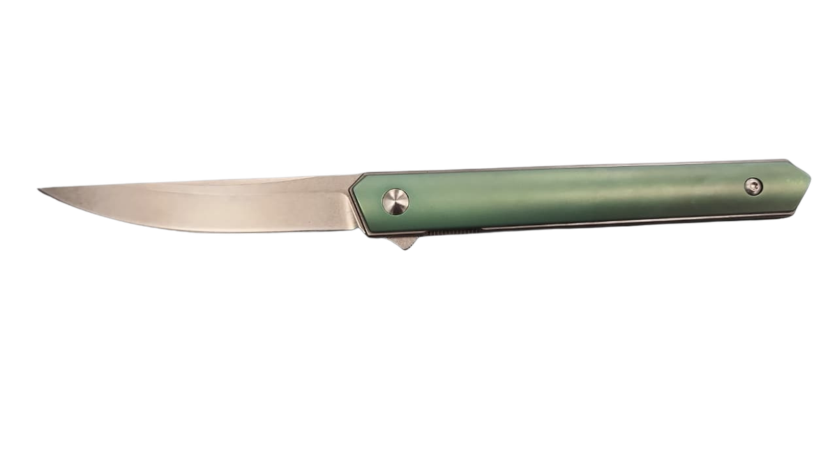 FAS7-23 Pocket Knife Folding Thin Green Handle, Silver Screws