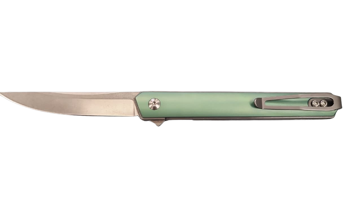FAS7-23 Pocket Knife Folding Thin Green Handle, Silver Screws