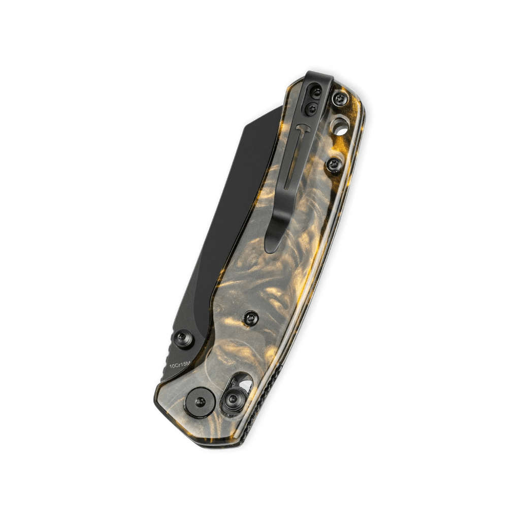 Bestechman Cicadas Wing BMK06S Black PVD Blade & Dark Gold Resin Handle Folding Knife