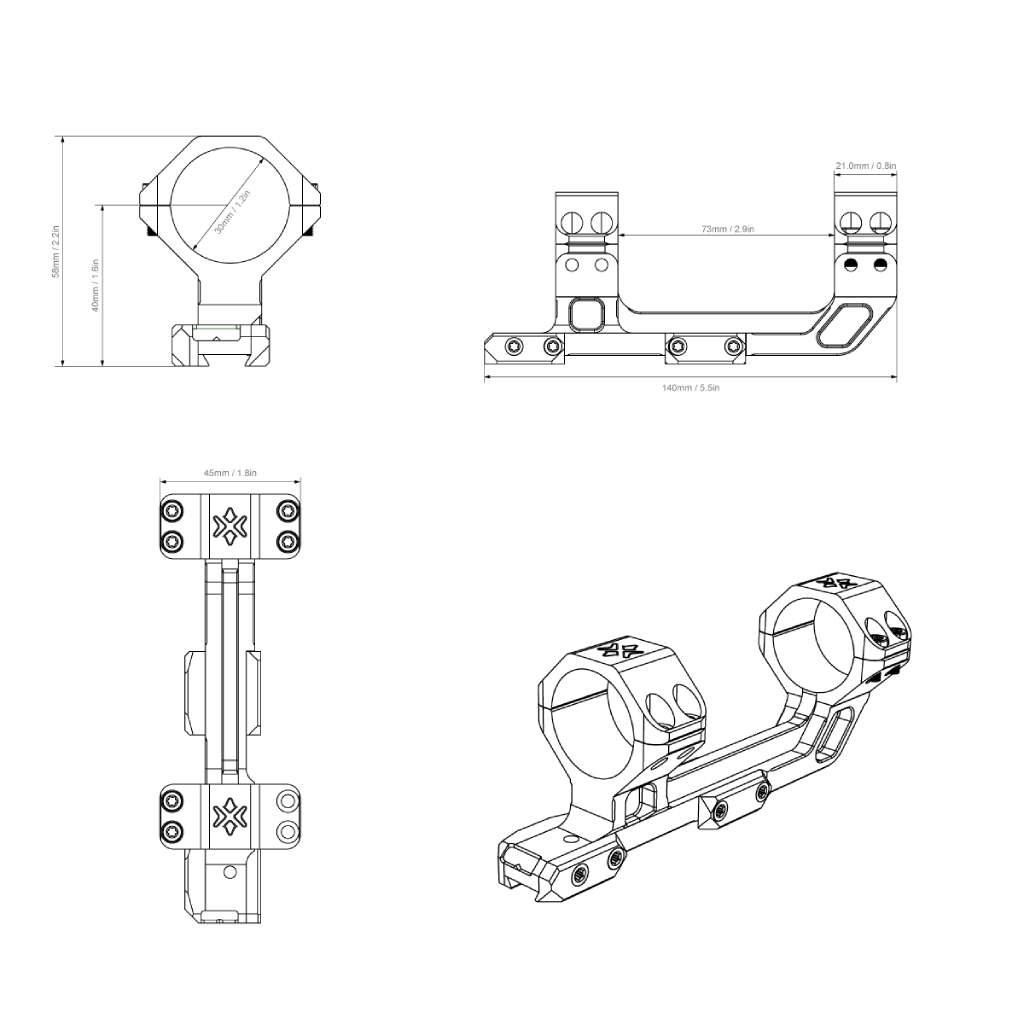 Vector Optics SCACD-25 30mm Dovetail Cantilever Scope Mount with Bubble Level