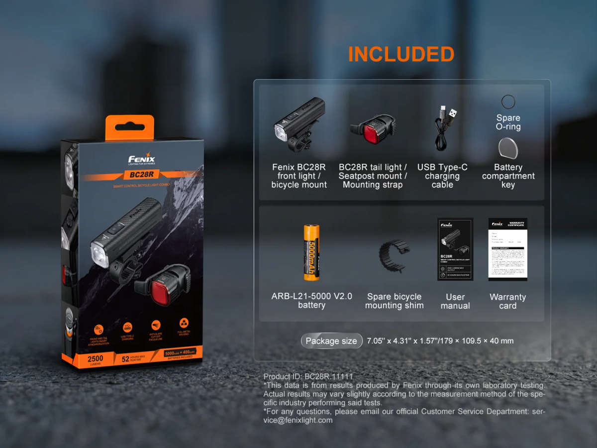 Fenix BC28R Smart Control Bicycle Light Combo  2500 Lumens Front & Rear Bike Light Set
