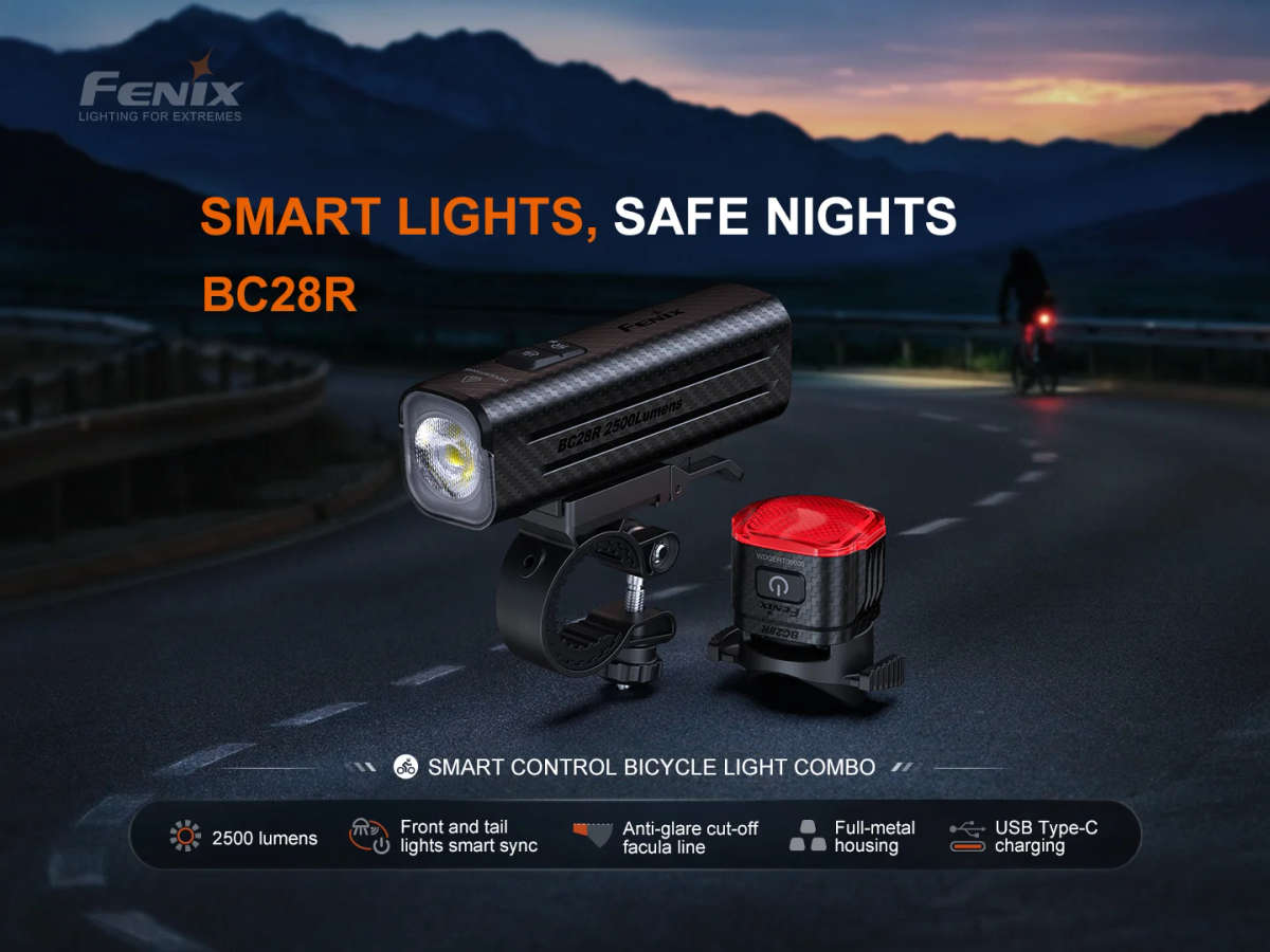 Fenix BC28R Smart Control Bicycle Light Combo  2500 Lumens Front & Rear Bike Light Set