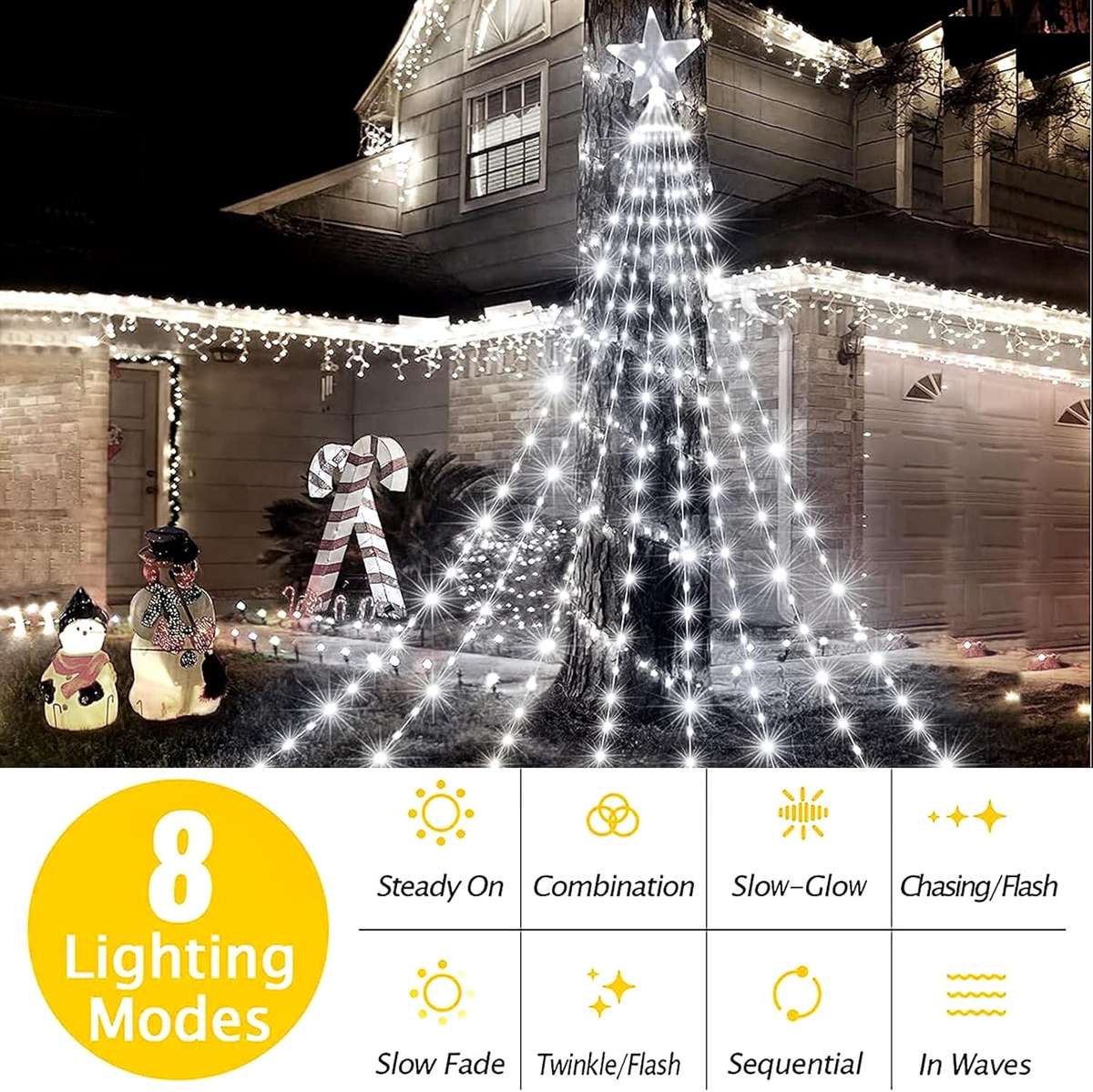 ZYF-D232 Five Pointed Star Waterfall 4M Curtain String Light  White