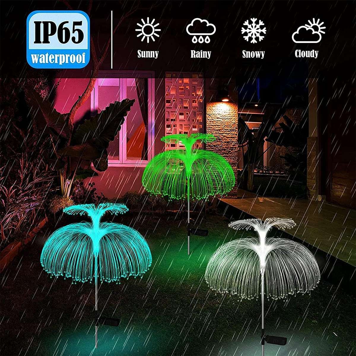 FA-LC75C Solar Powered Fibber Double Layer Jelly Fish Light 2 Pcs 7 Colour Changing