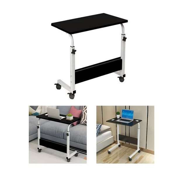 Adjustable Height Trolley Bedside Laptop Table-BLAK