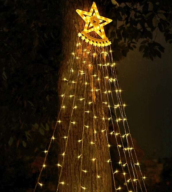 ZYF-D233 Five Pointed Star Waterfall 4M Curtain String Light Warm White
