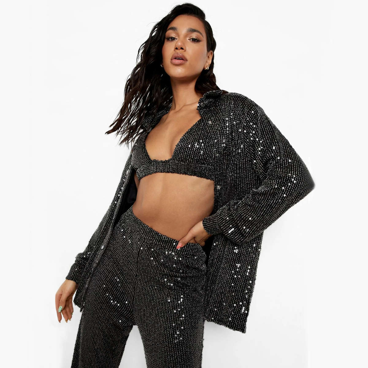 Rihanna sequin three-piece suit