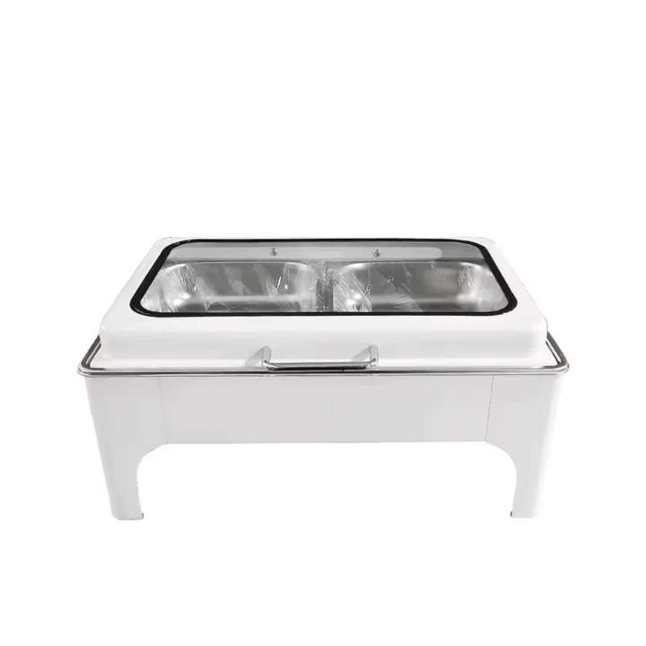 White Double Chafing Dish 13LT - Flat Rectangular