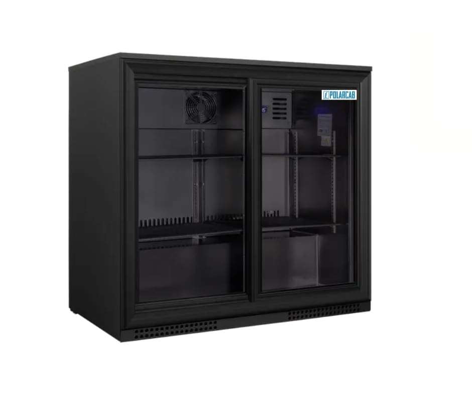 Back Bar Cooler - 2-door Sliding - Black With Black Interior