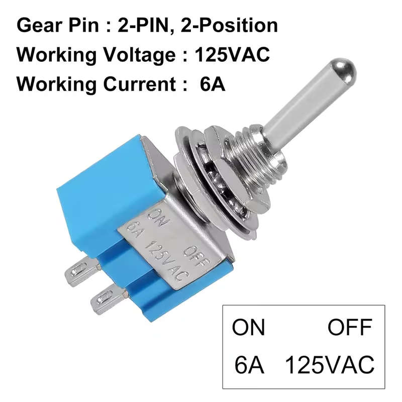 SPST Mini Toggle Switch 2 Pin 2 Position On/Off Miniature Toggle Switch (6A 125VAC)
