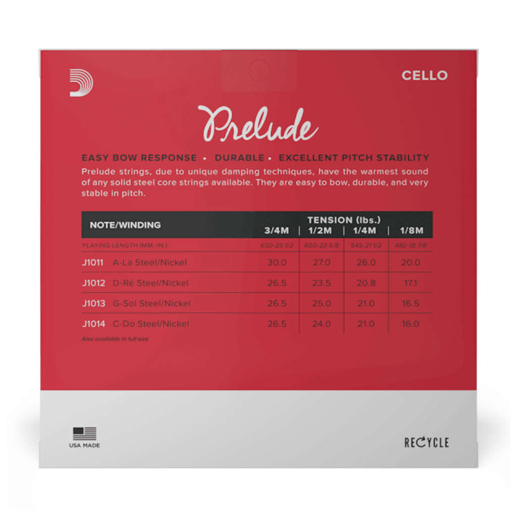D'Addario Prelude 3/4 Scale Cello String Set - Medium Tension