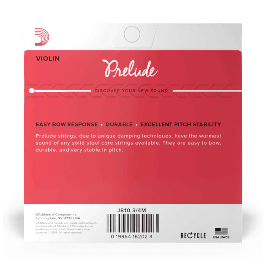 D'Addario Prelude 3/4 Scale Violin String Set - Medium Tension