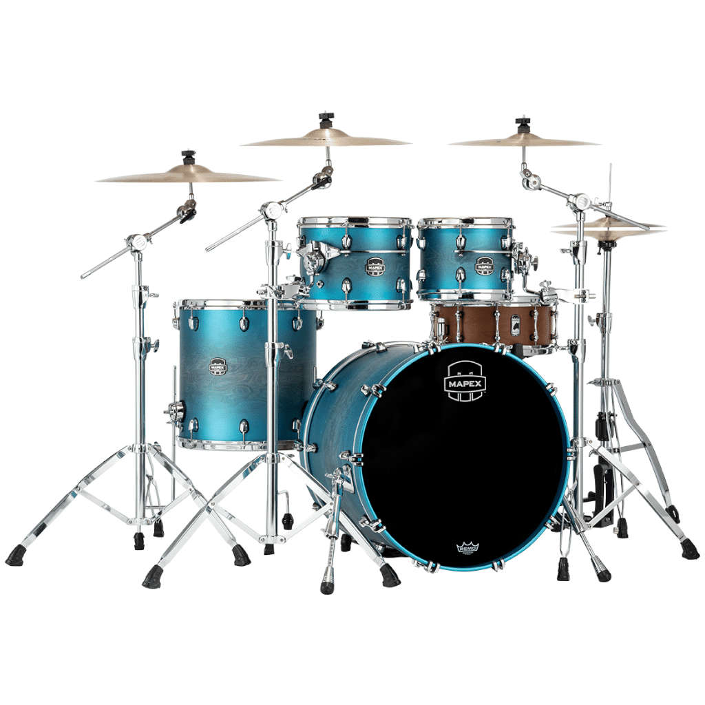 Mapex Saturn Evolution Rock Maple 4-Piece Shell Pack - Exotic Azure Burst Lacquer (Hardware, Cymb...
