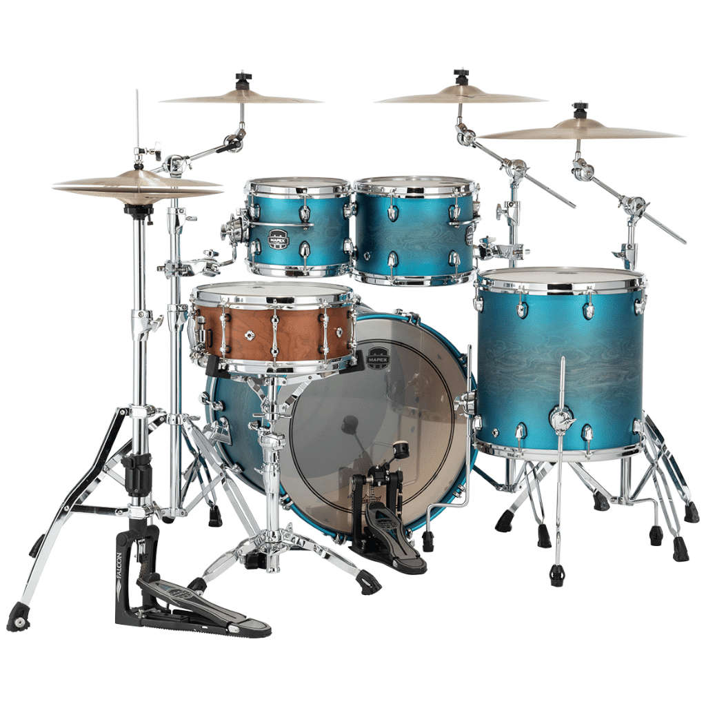 Mapex Saturn Evolution Rock Maple 4-Piece Shell Pack - Exotic Azure Burst Lacquer (Hardware, Cymb...