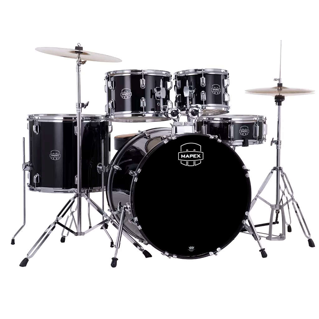 Mapex COMET Rock Drum Kit - Dark Black (with 2 Cymbals & 4-Piece Hardware)