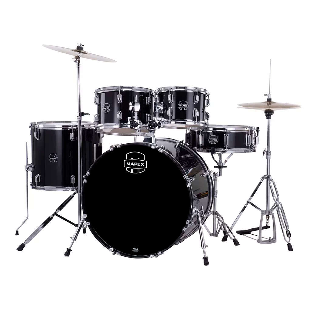 Mapex COMET Rock Drum Kit - Dark Black (with 2 Cymbals & 4-Piece Hardware)