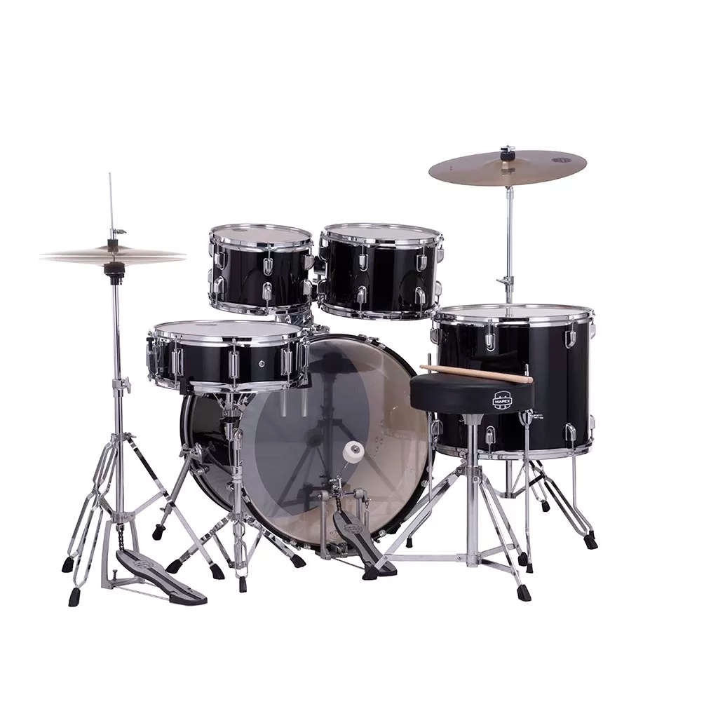 Mapex COMET Rock Drum Kit - Dark Black (with 2 Cymbals & 4-Piece Hardware)