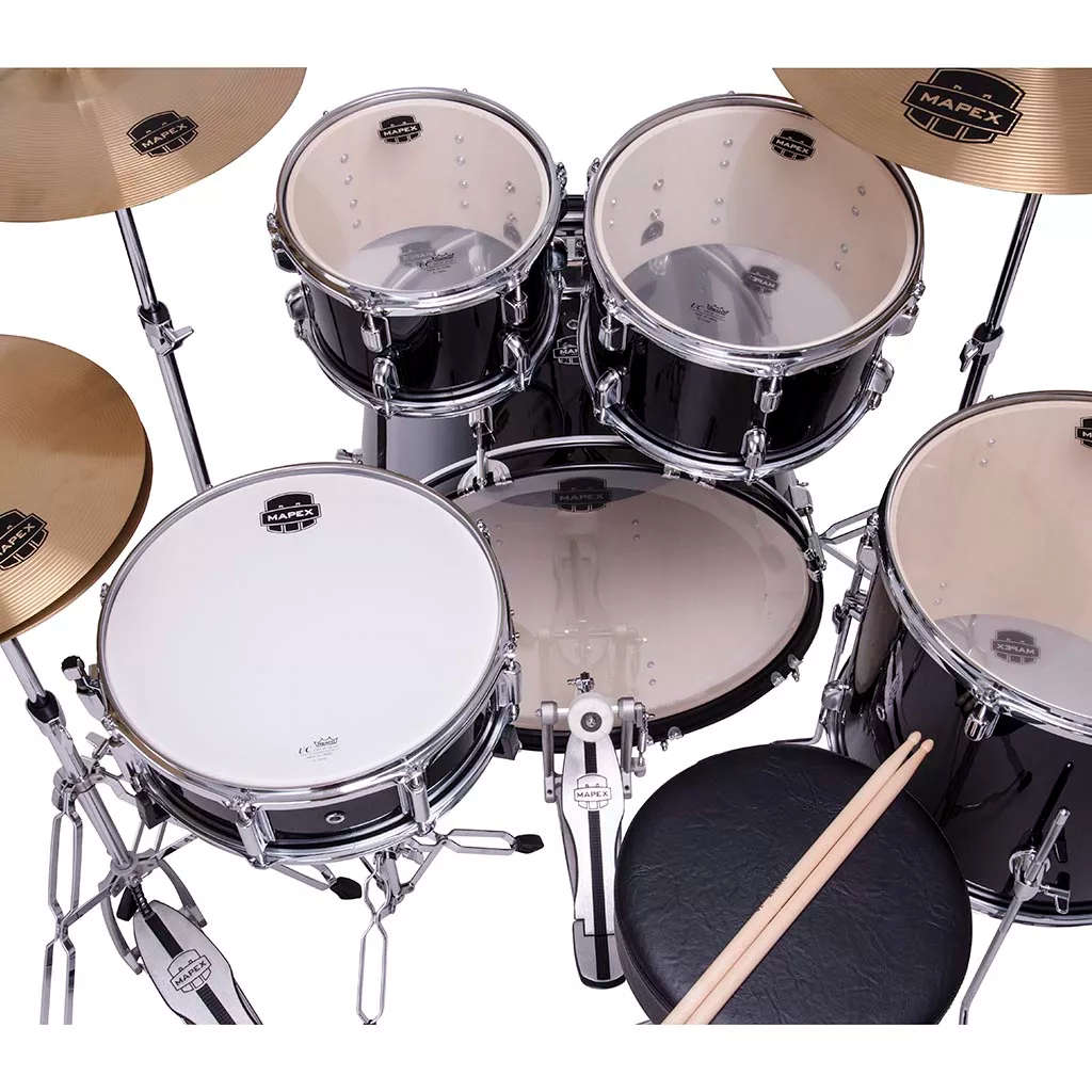 Mapex COMET Rock Drum Kit - Dark Black (with 2 Cymbals & 4-Piece Hardware)