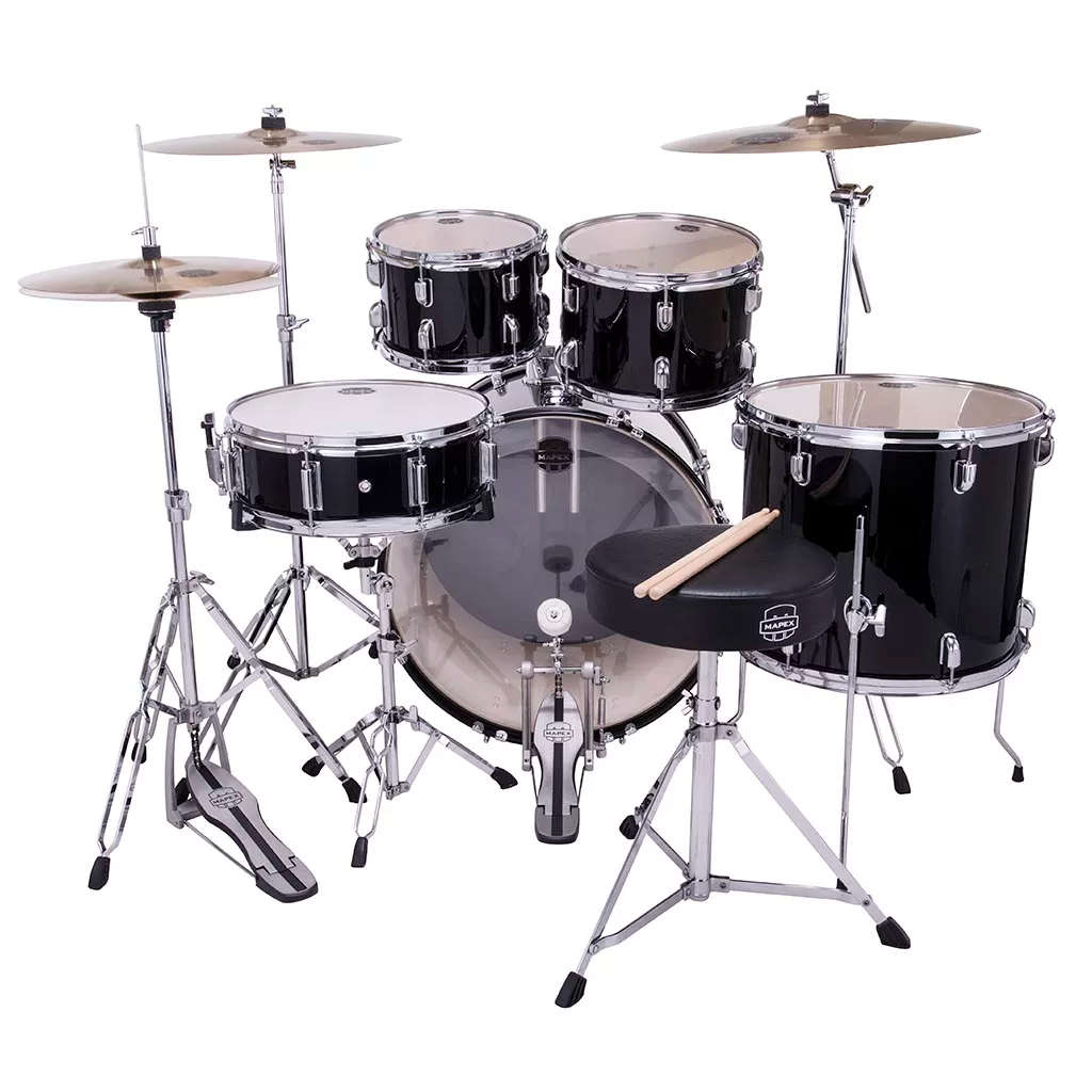 Mapex COMET Rock Drum Kit - Dark Black (with 2 Cymbals & 4-Piece Hardware)