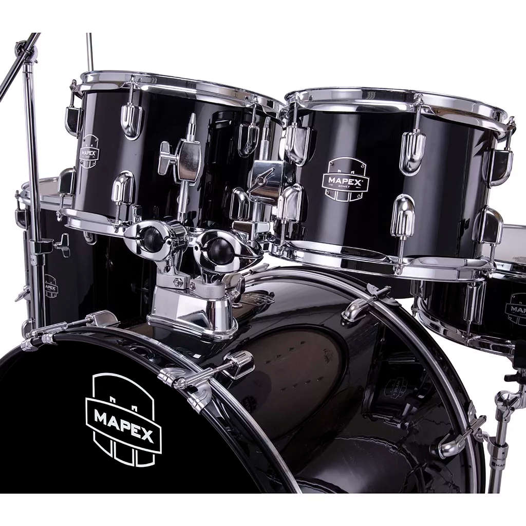 Mapex COMET Rock Drum Kit - Dark Black (with 2 Cymbals & 4-Piece Hardware)
