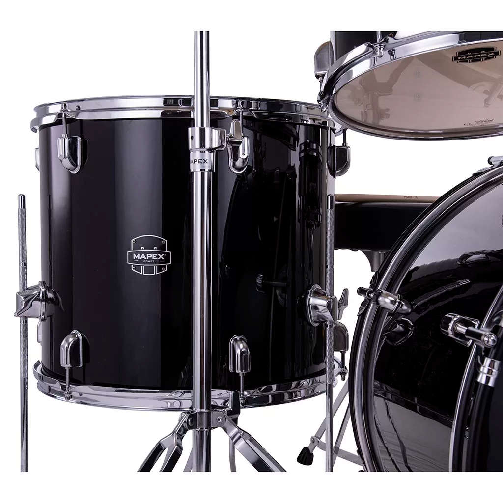 Mapex COMET Rock Drum Kit - Dark Black (with 2 Cymbals & 4-Piece Hardware)