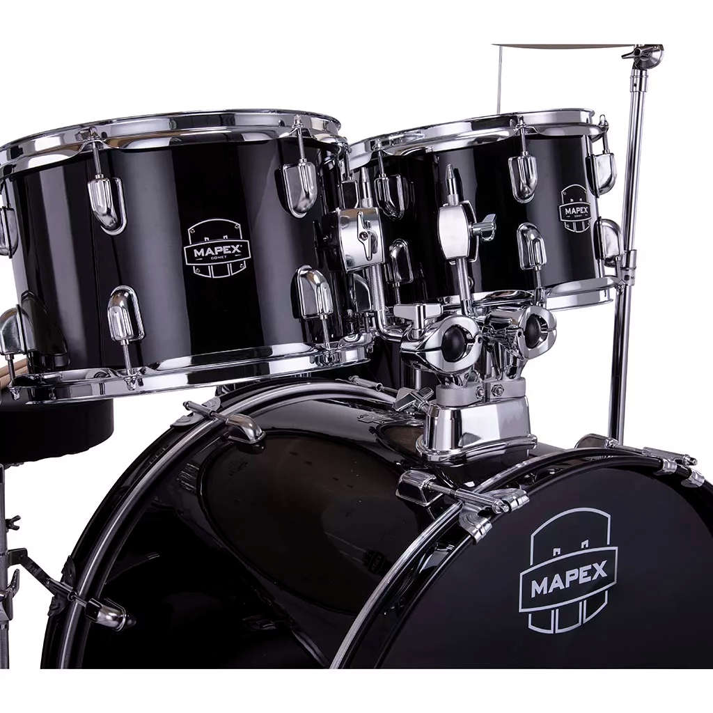 Mapex COMET Rock Drum Kit - Dark Black (with 2 Cymbals & 4-Piece Hardware)