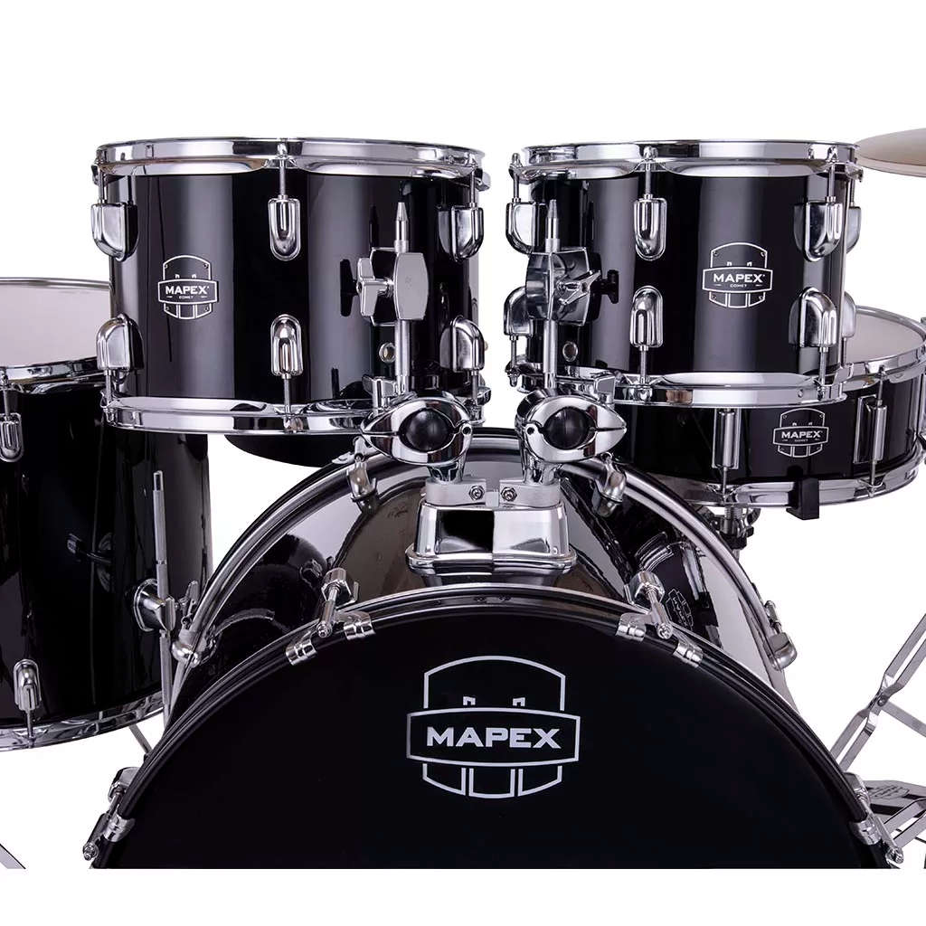 Mapex COMET Rock Drum Kit - Dark Black (with 2 Cymbals & 4-Piece Hardware)