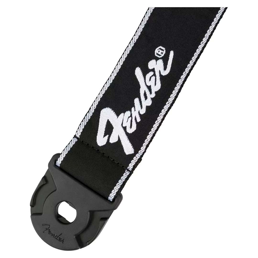 Fender Quick Grip Locking End Strap, Black with White Running Logo, 2"
