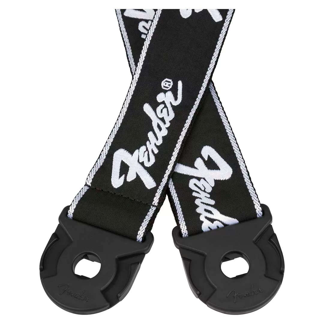 Fender Quick Grip Locking End Strap, Black with White Running Logo, 2"