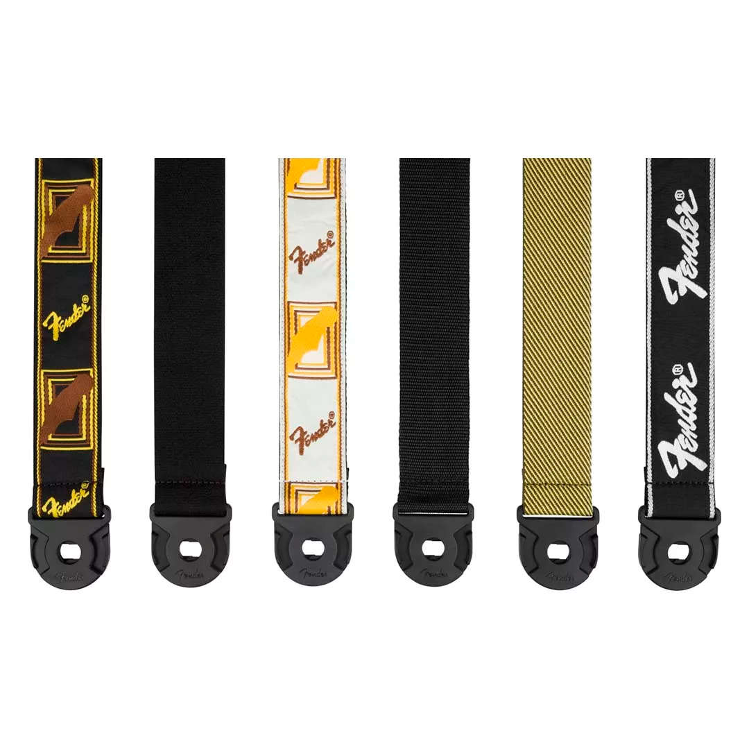 Fender Quick Grip Locking End Strap, Black with White Running Logo, 2"