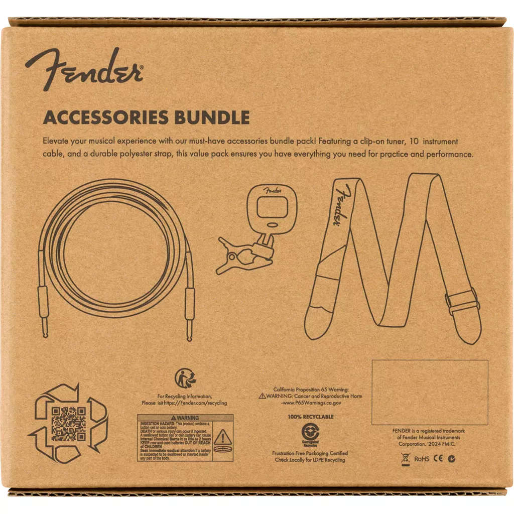 Fender Accessory Essentials Pack - Cable, Clip-On Tuner, Strap