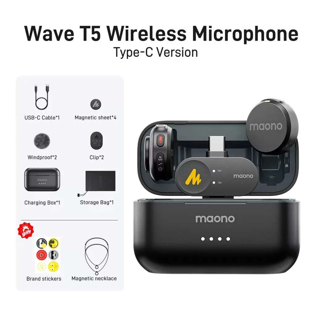 Maono WAVE T5 C2 Dual Wireless Microphone System - Type-C