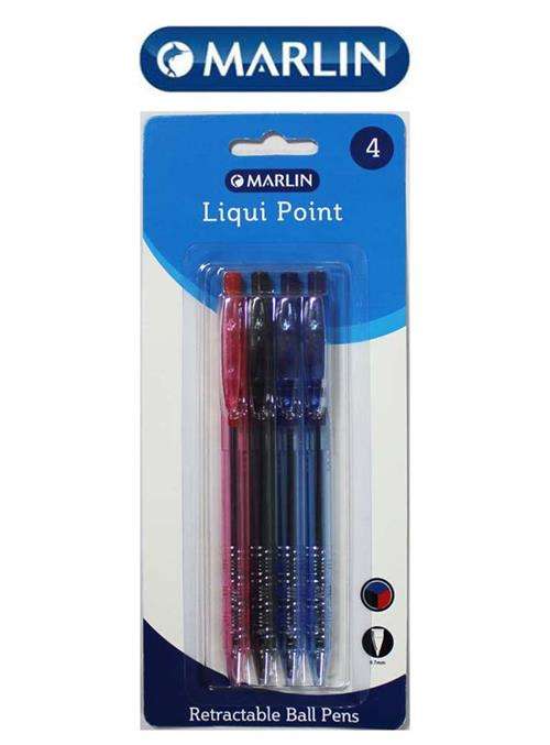 Marlin Liqui Point Retractable Pens 4 assorted