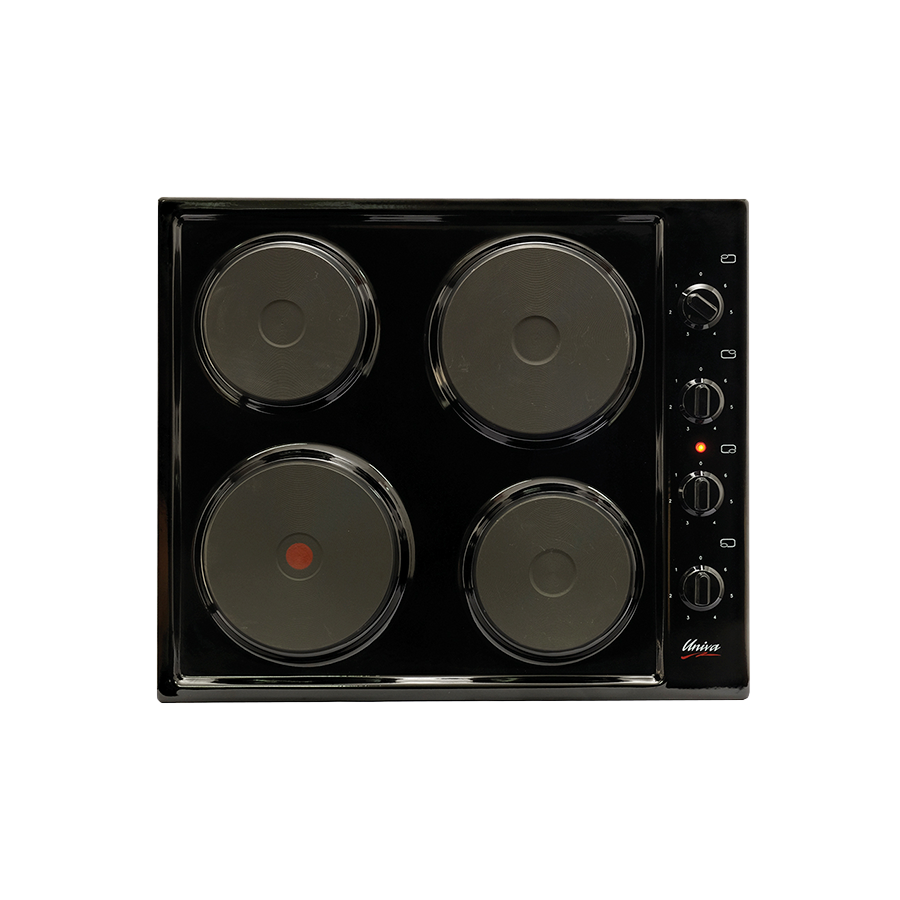 Univa  U156B 600mm Black 4 Plate Solid Hob