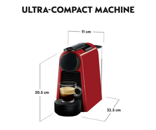 Nespresso Essenza Mini Coffee Machine - Ruby Red - D30-ZA-RE-NE2
