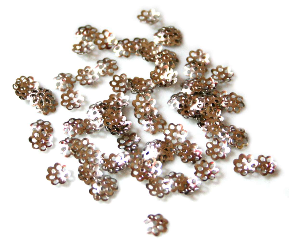 50 x Bead cap delicate flower silver, 6mm .