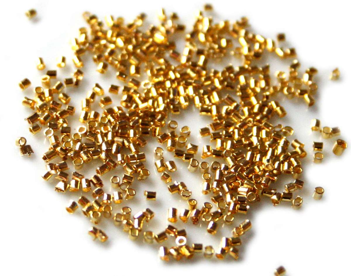 500 Tube crimps in 1.2x1.2mm bright gold colour.