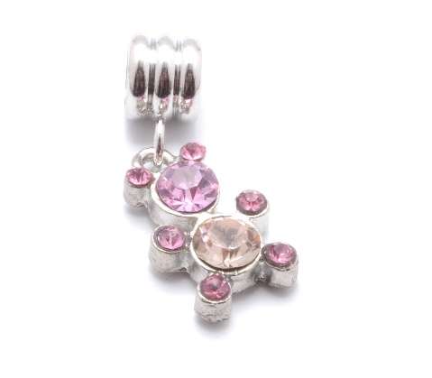 Rhinestone bear charm, pink, 16mm, fits Pandora bracelets