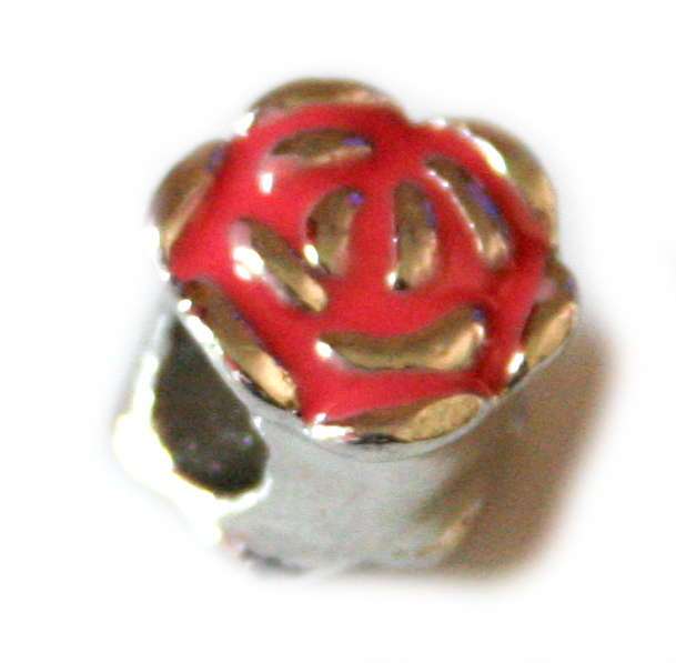 Rose bead, 10mm, fits Pandora bracelets