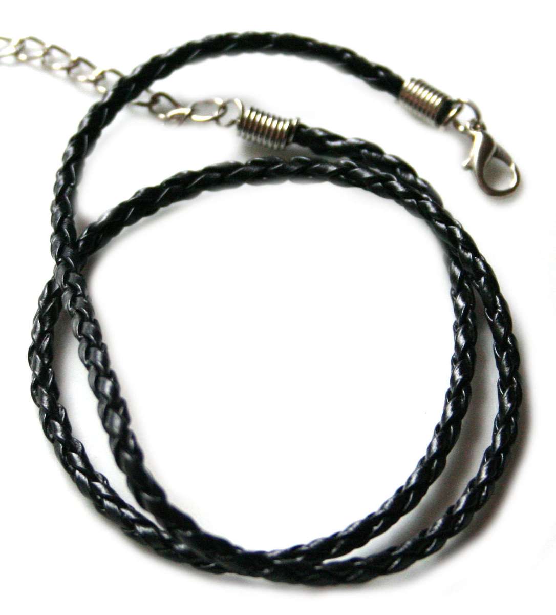 Black woven faux leather string w clasp, 50cm - Silver Hills
