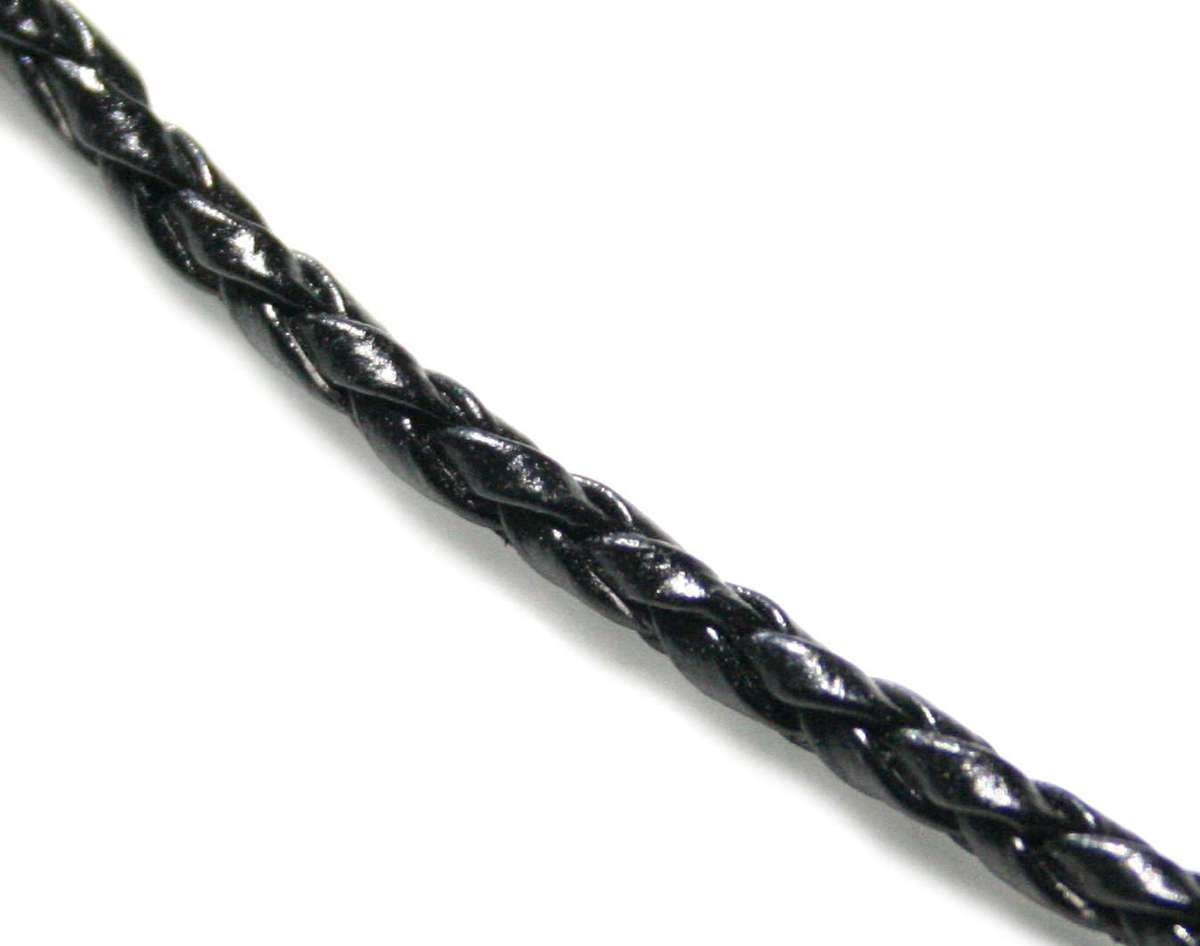 Black woven faux leather string w clasp, 50cm - Silver Hills